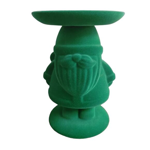 Bath & Body Works Green Flocked Santa Pedestal 3 Wick Candle Holder 7.25"H #22 - Picture 2 of 9